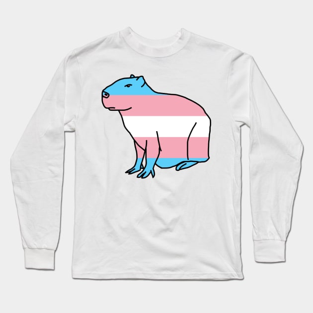 Transgender Pride Flag Capybara Long Sleeve T-Shirt by ellenhenryart